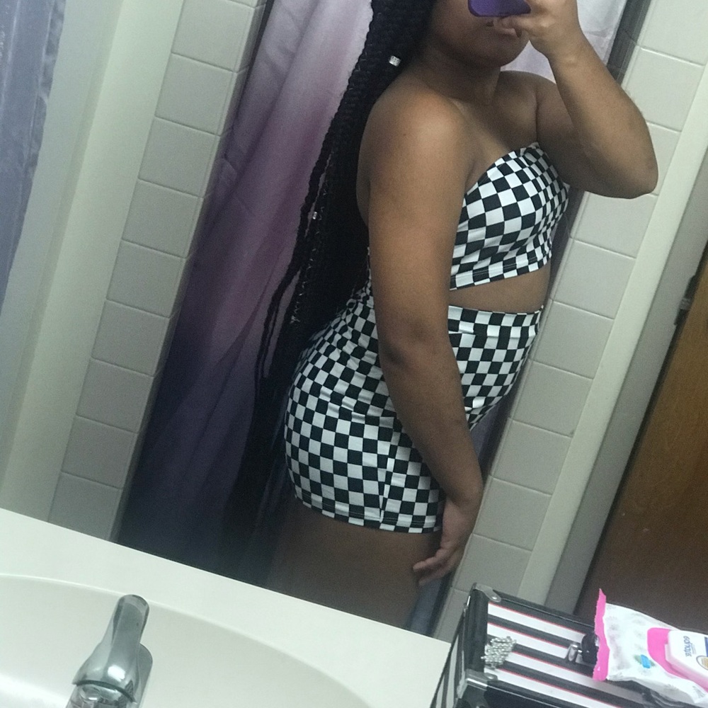 Tube top and high waisted biker shorts